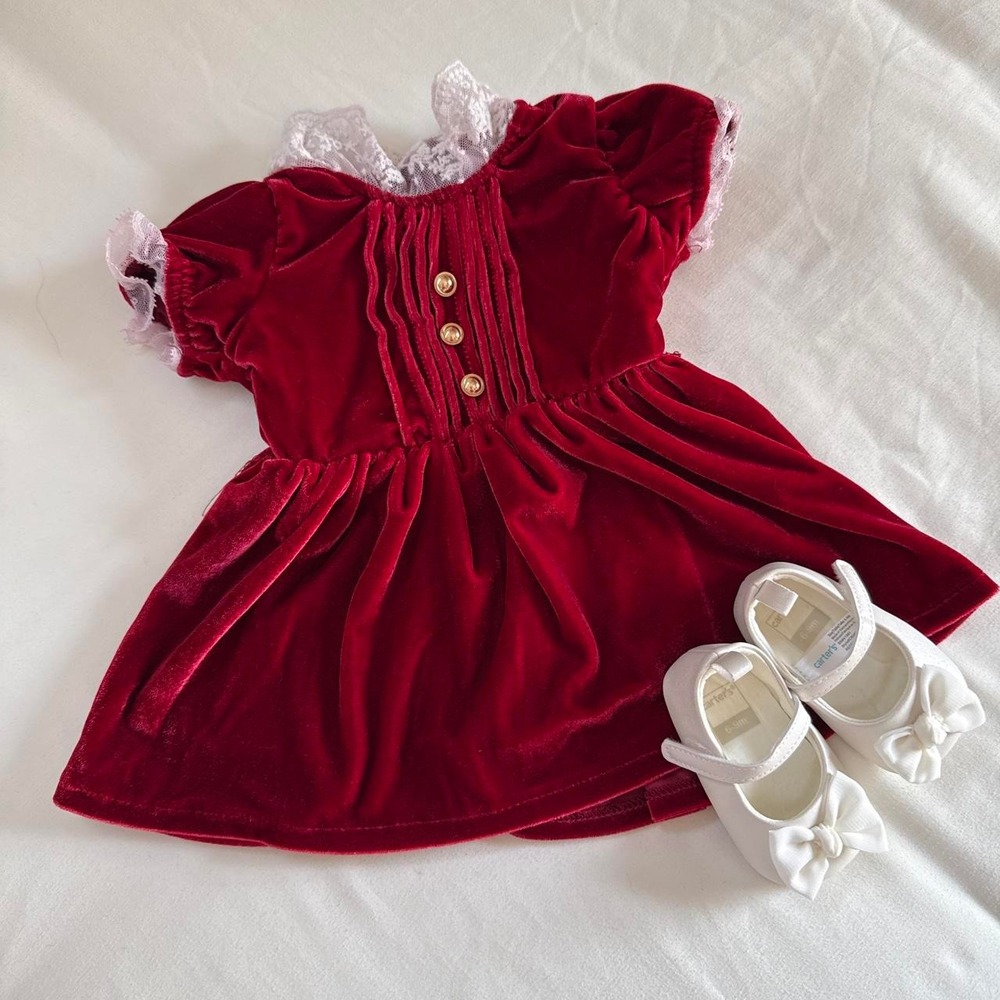 Nicole Miller size 0 to 3 months baby girl red velvet dress